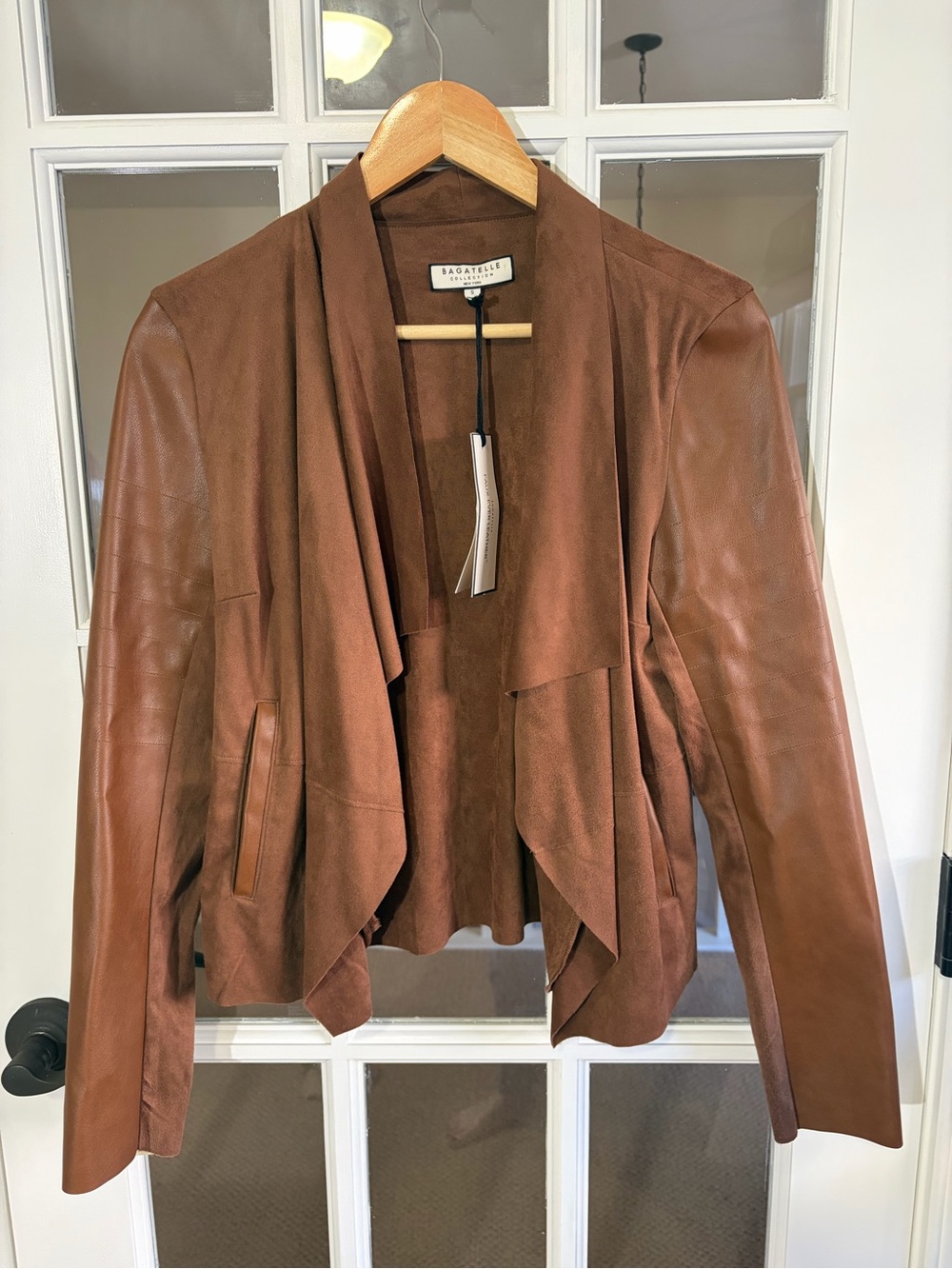 Bagatelle Brown Leather Suede Draped Jacket NWT SZ S